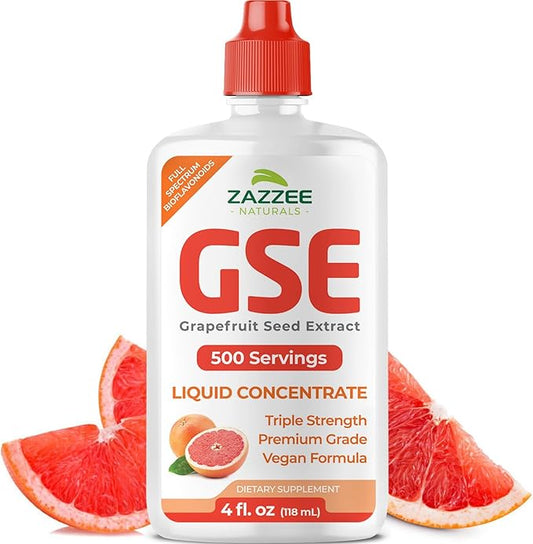 Zazzee GSE, 3X Triple Strength, 4 Ounces, 500 Servings, 300 mg per Serving, Premium Liquid Grapefruit Seed Extract Concentrate with Bioflavonoids, Vegan, Gluten Free, All-Natural, Made in The USA