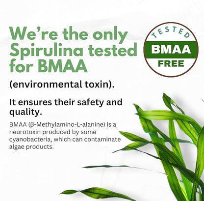 Chlorella Spirulina Powder Capsules Organic 3000 mg of BMAA Free Purest Blue Green Algae - Best Natural Detox Raw Vegan Vitamins Protein Green Superfood - Made in USA