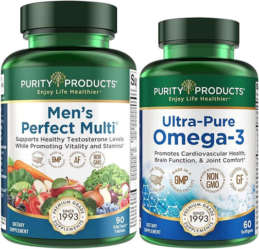 Purity Products Bundle - Men's Perfect Multi + Ultra-Pure Omega-3 Fish Oil Men's Multi Supports Healthy Testosterone, Energy +More - Omega-3 Supports Heart, Cardio Function +More* - 30 Day Supply