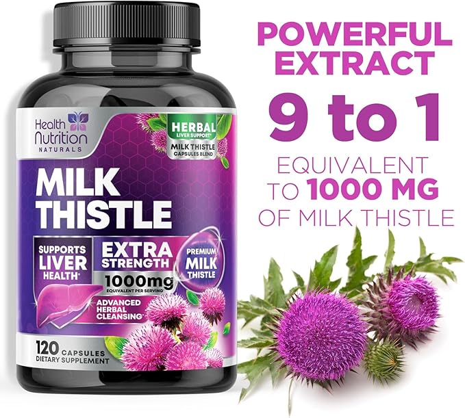 Milk Thistle Extract - Liver Cleanse Detox & Repair Formula with Dandelion Extract 1000mg - Herbal Liver Supplement - Nature's Milk Thistle w/Silymarin Marianum, Supports Liver Health - 120 Capsules