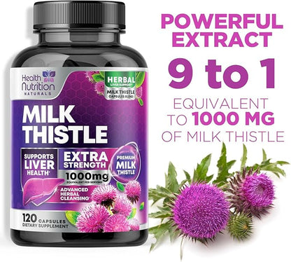 Milk Thistle Extract - Liver Cleanse Detox & Repair Formula with Dandelion Extract 1000mg - Herbal Liver Supplement - Nature's Milk Thistle w/Silymarin Marianum, Supports Liver Health - 120 Capsules