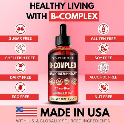 Vitamin B Complex with 20000 mcg - Extra Strength for Men and Women - Vegan| Raspberry Liquid Drops| USA Made, B1, B2, B3, B5, B6, Biotin, Folic Acid & B12 Sublingual Methylcobalamin | 4 Months Supply