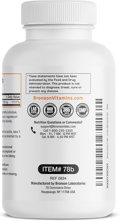 Bronson Vitamin C 1000 mg Sustained Release Premium Non-GMO Ascorbic Acid, 250 Tablets