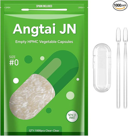 Size 0 Capsules Empty Vegan Plant Based Clear (1,000 Count) Gluten Free, Non-GMO, Halal Certified Pill Caps Filling Kit with 2 Spoons for Vegetarian DIY Your Own Supplements