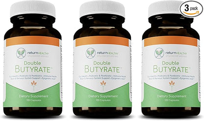 Double Butyrate Gut Health Supplement|Probiotic & Postbiotic Digestive Supplements for Gut Support|Enhances Immune, Brain, & Nervous System Function|Odor-Free Formula | 120 caps, 3 Pack