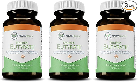 Double Butyrate Gut Health Supplement|Probiotic & Postbiotic Digestive Supplements for Gut Support|Enhances Immune, Brain, & Nervous System Function|Odor-Free Formula | 120 caps, 3 Pack
