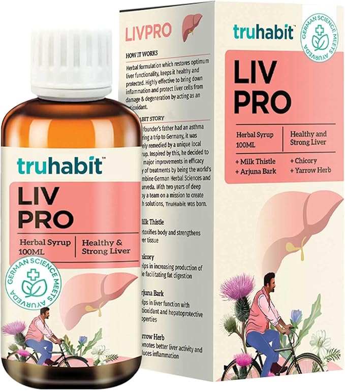 Livpro Liver Detox Syrup with Milk Thistle & Arjuna Bark by Green Cure, Liver Supplement with Milk Thistle Liver Detox Cleanse, Organic Liver Support - German Science with Ayurveda, 3.4 Fl Oz (100ml)