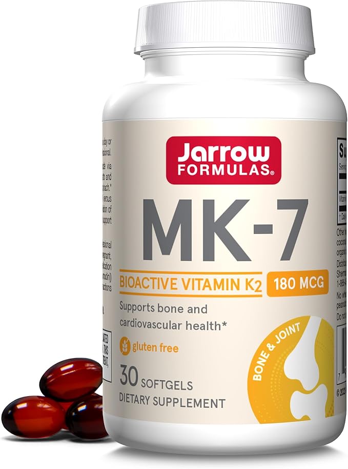 Jarrow Formulas® MK-7 180 mcg, Bioactive Form of Vitamin K2 For Bone and Cardiovascular Health, Vitamin K2 MK-7 Dietary Supplement, 30 Softgels, 30 Day Supply