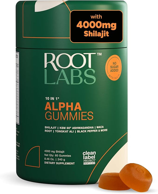Root Labs10-1 Alpha Gummies | 4000 mg Shilajit I KSM 66 Ashwagandha | Maca Root| Tongkat Ali | No Added Sugar | GMO Free I Vegan I Clean Lab Project Certified I 60 Gummies