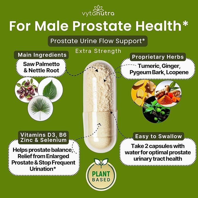 Ultimate Prostate - Health Support Supplement with Saw Palmetto, Nettle Root, Pygeum, Turmeric, Zinc, Vitamin D3-60 Count (Pack of 1)