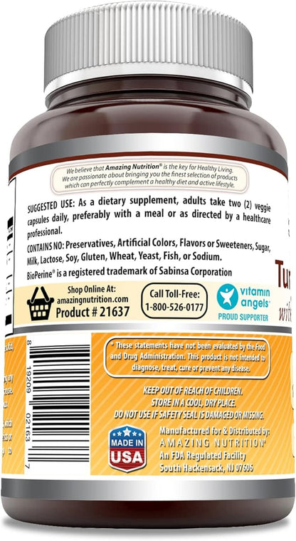 Amazing Formulas Turmeric Curcumin & Ginger with BioPerine Supplement | 1500 Mg Per Serving | 180 Veggie Capsules | Non-GMO | Gluten Free | Made in USA | Ideal for Vegetarians