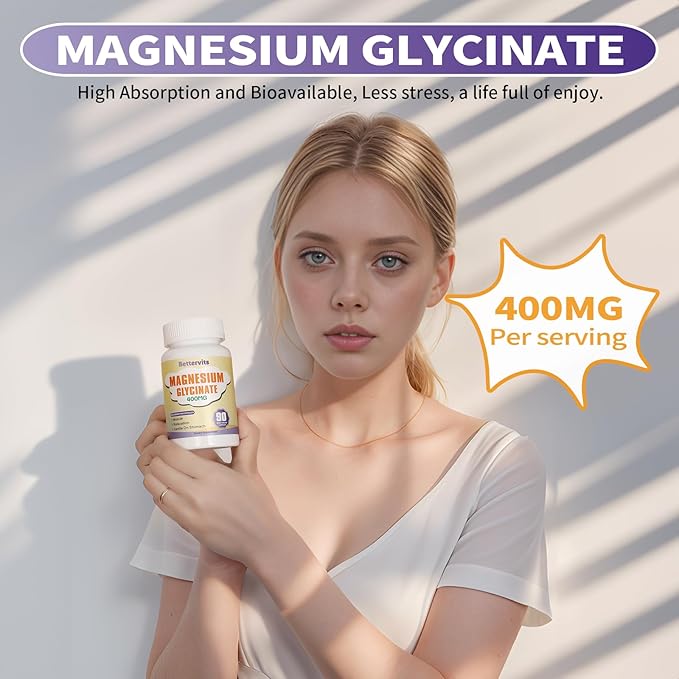 Magnesium Glycinate Capsules 400 MG per Serving 100% Chelated for High Absorption, Gentle On Stomach, Non-GMO, 90 Vegetarian Capsules