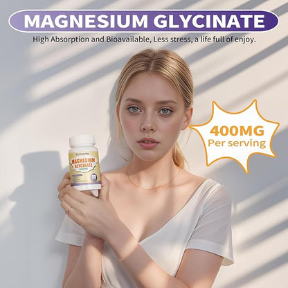 Magnesium Glycinate Capsules 400 MG per Serving 100% Chelated for High Absorption, Gentle On Stomach, Non-GMO, 90 Vegetarian Capsules