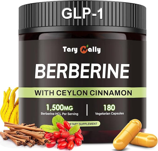 Liposomal Berberine GLP-1 Supplement - Berberine 1500mg with Ceylon Cinnamon - Enhanced Absorption Formula for Metabolic Support - 180 Capsules (90 Days Supply)