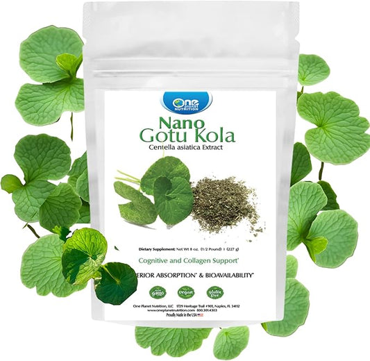Nano Gotu Kola Powder 8 oz (227 Servings), Gotu Kola Extract, Nano for Enhanced Absorption, Enhances Brain Function & Collagen Synthesis, Non-GMO, Vegan, Gluten-Free