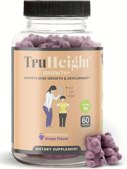 TruHeight Growth Gummies (Grape) Natural Growth & Development Supplement for Kids & Teens - Vitamin D, K, Calcium & Ashwaganda - Bone Strength Vitamins - Picky Eater Vitamin for Kids - Ages 5+