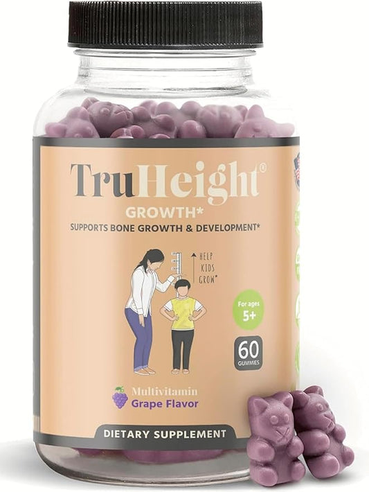 TruHeight Growth Gummies (Grape) Natural Growth & Development Supplement for Kids & Teens - Vitamin D, K, Calcium & Ashwaganda - Bone Strength Vitamins - Picky Eater Vitamin for Kids - Ages 5+