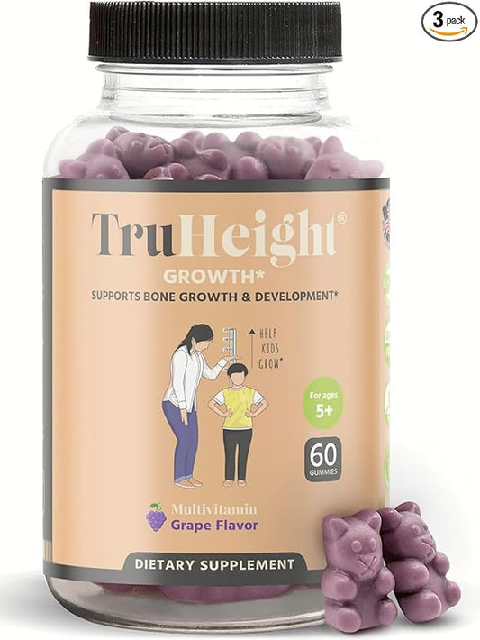 TruHeight Growth Gummies (Grape) Natural Growth & Development Supplement for Kids & Teens - Vitamin D, K, Calcium & Ashwaganda - Bone Strength Vitamins - Picky Eater Vitamin for Kids - Ages 5+