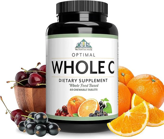 Optimal Health Systems Whole C Chewable | Potent Vitamin C from Whole Foods | Acerola Cherry, Orange Fruit, & Black Currant + Bioflavenoids | 60 Tablets