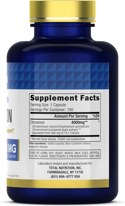 Cinnamon Capsules 4,000 mg Equivalent - 180 Capsules | Cassia & Ceylon Cinnamon Pills | Two Varieties! | Non-GMO! | Made in The USA!