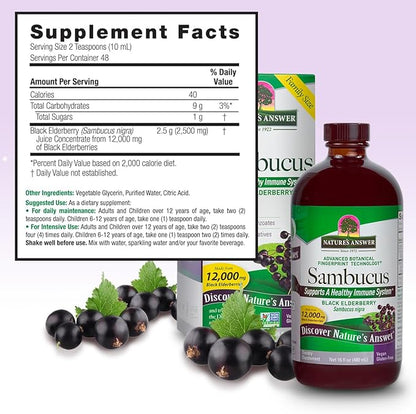 Nature's Answer Sambucus Elderberry Syrup 16 Ounce | Great Tasting Immune Support Supplement | Antioxidant, Vegan, Gluten Free, Made in USA | Single Count