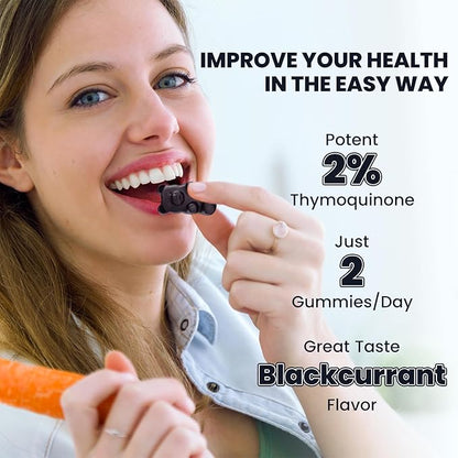 Black Seed Oil Gummies-Organic Cold Pressed Nigella Sativa Black Seed Oil with Honey, Vitamin B6, C, D3, Turmeric, Pomegranate, Support Immunity, Digestion, Brain Function, Hair & Skin-60 Gummies