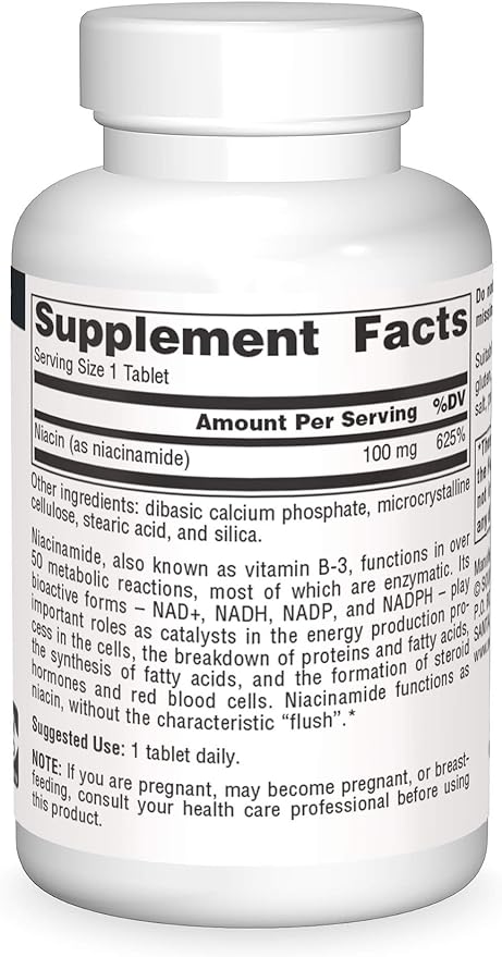Source Naturals Niacinamide B-3, 100 mg Dietary Supplement - 100 Tablets