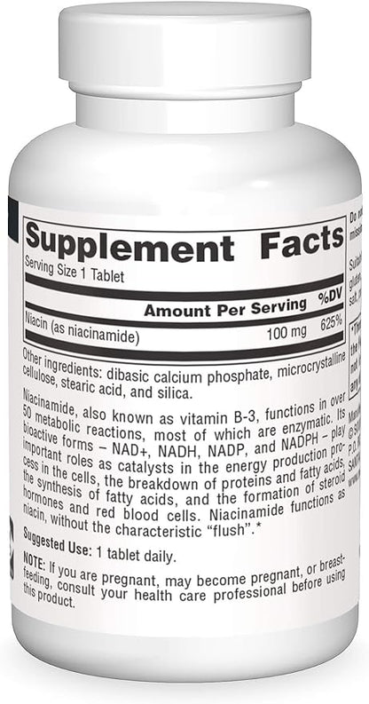 Source Naturals Niacinamide B-3, 100 mg Dietary Supplement - 100 Tablets