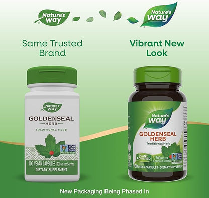 Nature's Way Goldenseal, Traditional Herb, 700 mg per 2-Capsule Serving, Non-GMO Project Verified, Vegan, 100 Capsules