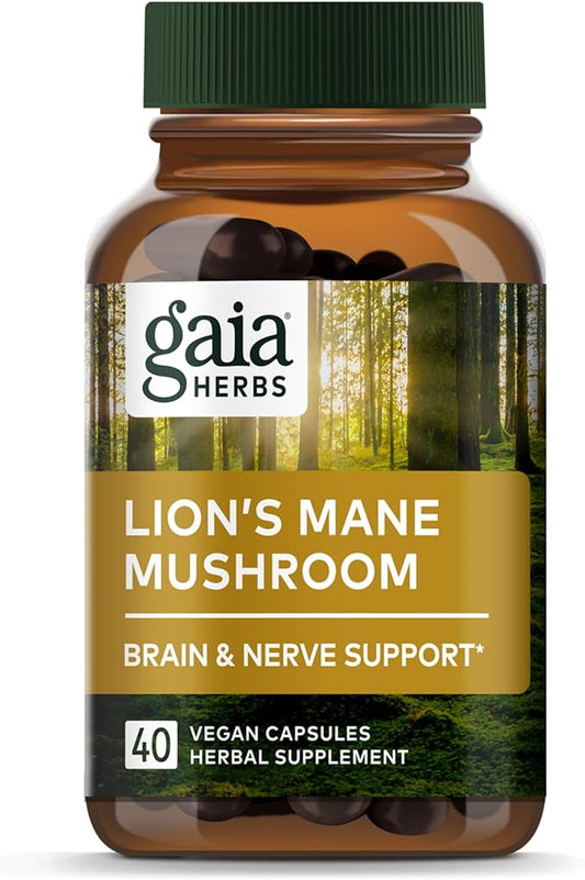 Gaia Herbs Lion’s Mane Mushroom - Brain & Nerve Health Support - 40 Vegan Capsules