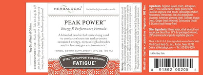 Peak Power Liquid Herb Drops - Stimulant-Free Natural Energy Formula to Combat Adrenal Fatigue & Improve Physical Stamina - Contains American Ginseng & Astragalus - 2 Fl. Oz.