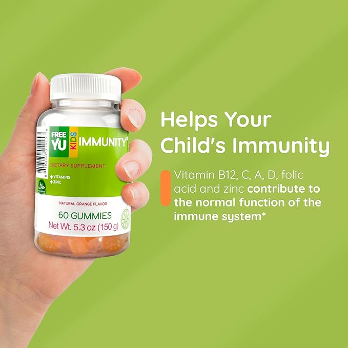 Kids Immunity Gummy - Dietary Supplement with Vitamins for Kids & Children - Chewable Multivitamin Booster Gummies with B12, Zinc, Vitamin C, D, E, A - Gluten Free & Halal - 60 Gummies (5.3 oz)