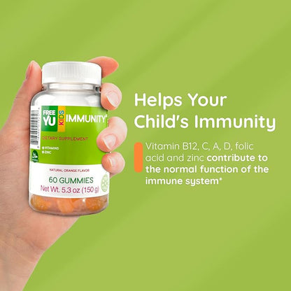 Kids Immunity Gummy - Dietary Supplement with Vitamins for Kids & Children - Chewable Multivitamin Booster Gummies with B12, Zinc, Vitamin C, D, E, A - Gluten Free & Halal - 60 Gummies (5.3 oz)