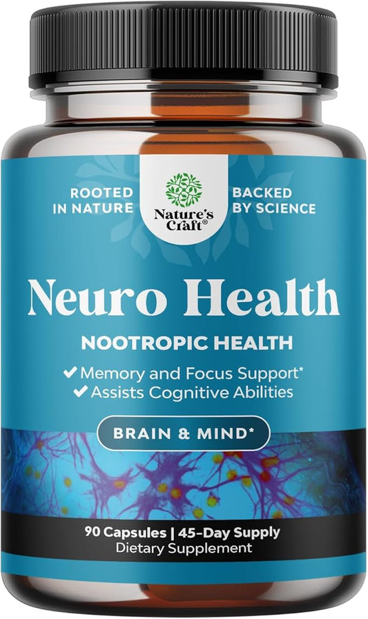 Nootropic Brain Supplement for Memory and Focus Enhancement - Vitamins for Mental Health & Clarity with VIT A, B6, Riboflavin, Niacin, Thiamin & Folate - Cognitive Complex for Mind Vitality - 90 Ct