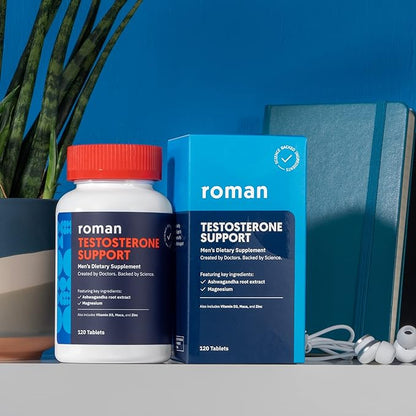 ROMAN Testosterone Support | Daily Nutritional Supplement with Ashwagandha & Magnesium | (120 Tablets)