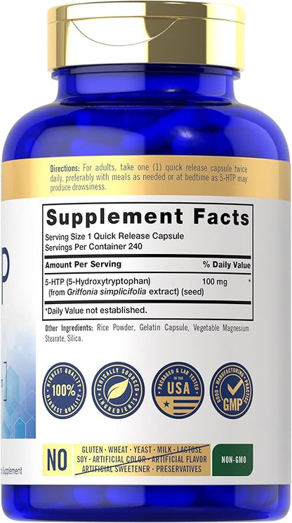 Carlyle 5HTP | 100mg | 240 Capsules | 5 Hydroxtryptophan | Non-GMO & Gluten Free Supplement