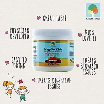 Mag-Go Kids Magnesium Powder | Constipation Relief (Mixed Berry) | 90 Servings per Tub