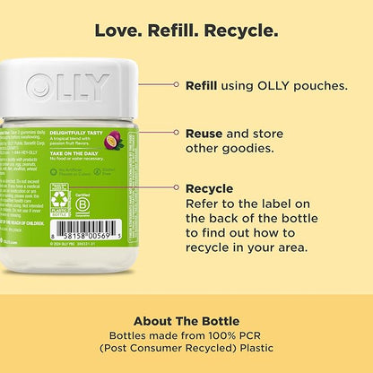 OLLY Daily Energy Gummy, Caffeine Free, Vitamin B12, CoQ10, Goji Berry, Adult Chewable Supplement, Tropical Flavor - 60 Count (Pack of 2)