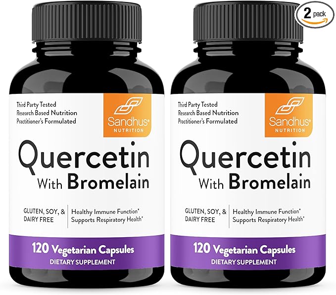 Sandhu's Quercetin with Bromelain 1000mg Per Serving 120 Count (Pack of 2) Vegetarian Capsules Bioflavonoids Supplement Complex Supports Immune & Respiratory Health