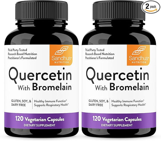 Sandhu's Quercetin with Bromelain 1000mg Per Serving 120 Count (Pack of 2) Vegetarian Capsules Bioflavonoids Supplement Complex Supports Immune & Respiratory Health
