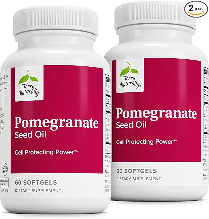 Terry Naturally Pomegranate Seed Oil - Dietary Supplement to Support Cardiovascular Health - Herbal Non-GMO Supplement with Omega-5 & Pomegranate Extract - 60 Softgels, (Pack of 2)