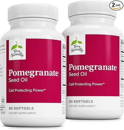 Terry Naturally Pomegranate Seed Oil - Dietary Supplement to Support Cardiovascular Health - Herbal Non-GMO Supplement with Omega-5 & Pomegranate Extract - 60 Softgels, (Pack of 2)