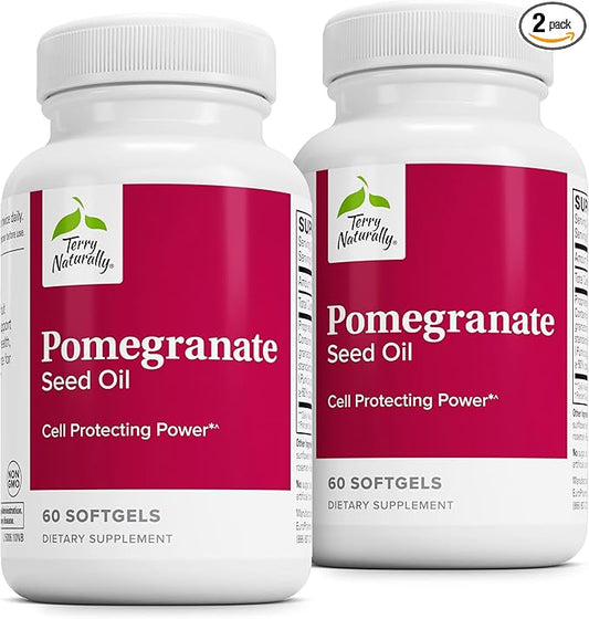 Terry Naturally Pomegranate Seed Oil - Dietary Supplement to Support Cardiovascular Health - Herbal Non-GMO Supplement with Omega-5 & Pomegranate Extract - 60 Softgels, (Pack of 2)