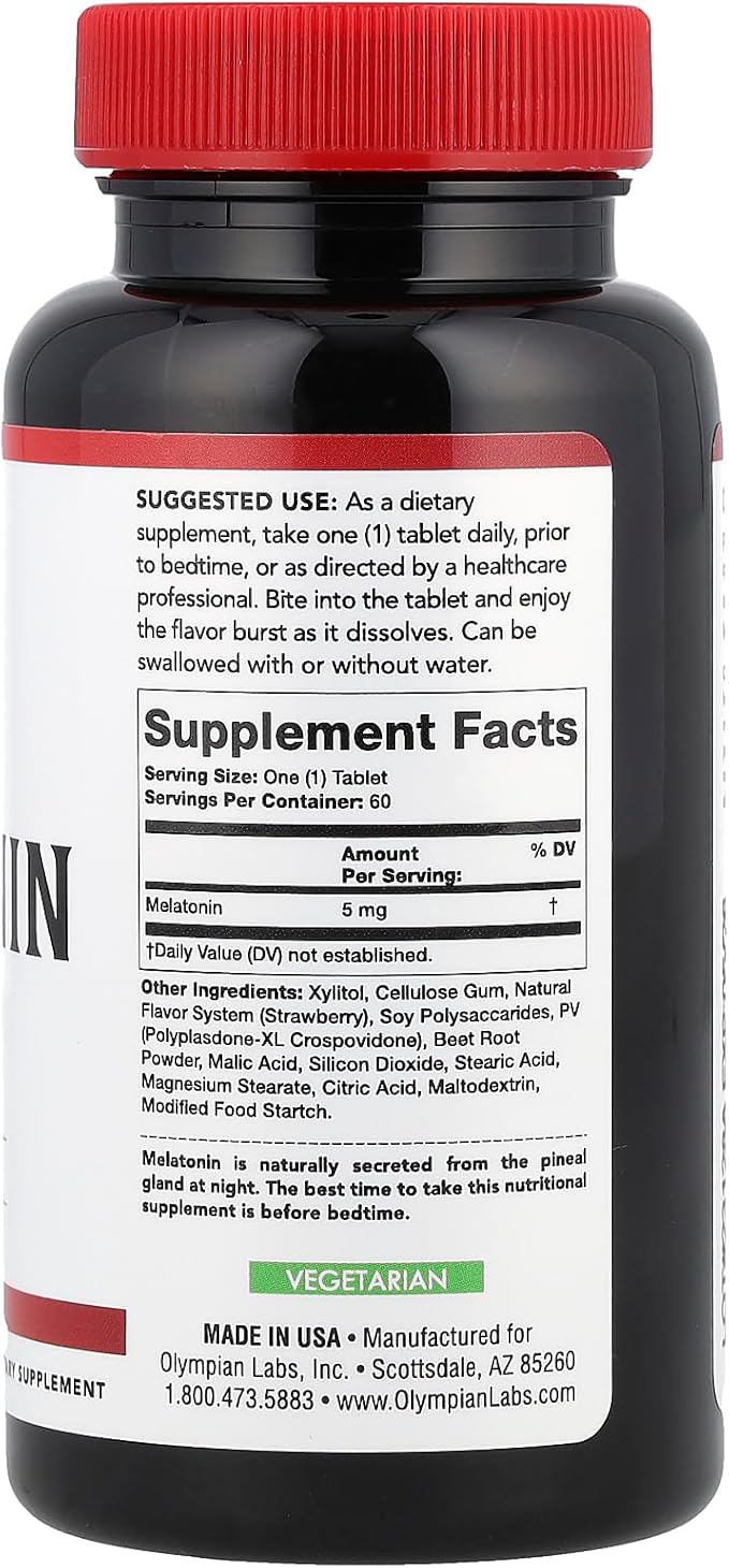 Olympian Labs Melatonin Fast Dissolve Supplement, 5mg Tablets, 60 Count