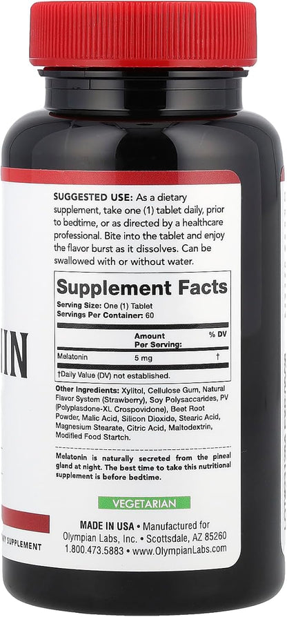 Olympian Labs Melatonin Fast Dissolve Supplement, 5mg Tablets, 60 Count