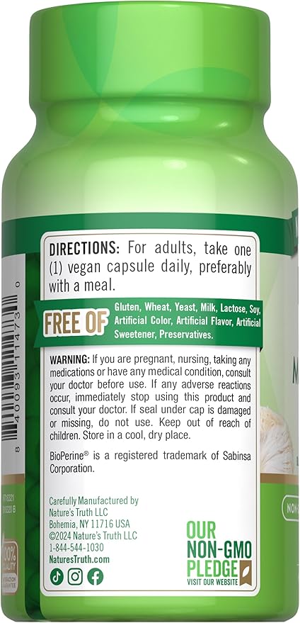 Nature's Truth Lions Mane Supplement Capsules | 2100mg | 50 Count | with BioPerine | Vegan, Non GMO & Gluten Free Formula