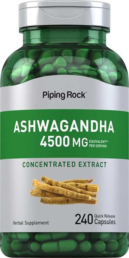 Piping Rock Ashwagandha Supplement 4500mg | 240 Capsules | for Women and Men | Extra Strength Herbal Extract | with Black Pepper | Non-GMO & Gluten Free