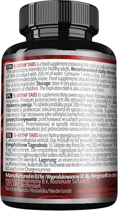 APOLLO'S HEGEMONY 5-MTHF Tabs - 400 µg L-methylfolate per Serving - 60 Tablets - 4 Month Supply - Supports Psychological Functions and Reduces Fatigue - Dietary Supplement