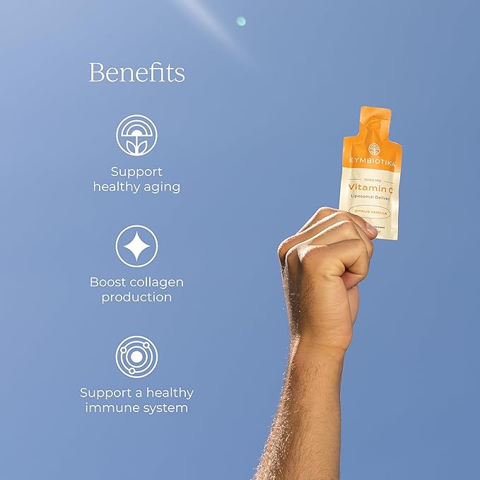 CYMBIOTIKA Vitamin C Individual Packets, Liposomal Delivery, Supplement for Immune Support, Collagen Boost, & Healthy Aging, Skin Hydration Packets, Citrus Vanilla Flavor, 60 Servings, 2pck (2)