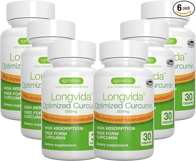 Igennus Longvida Lipidated Curcumin 500mg, Ultra Bioavailable & Sustained Action, Vegan, 180 Capsules